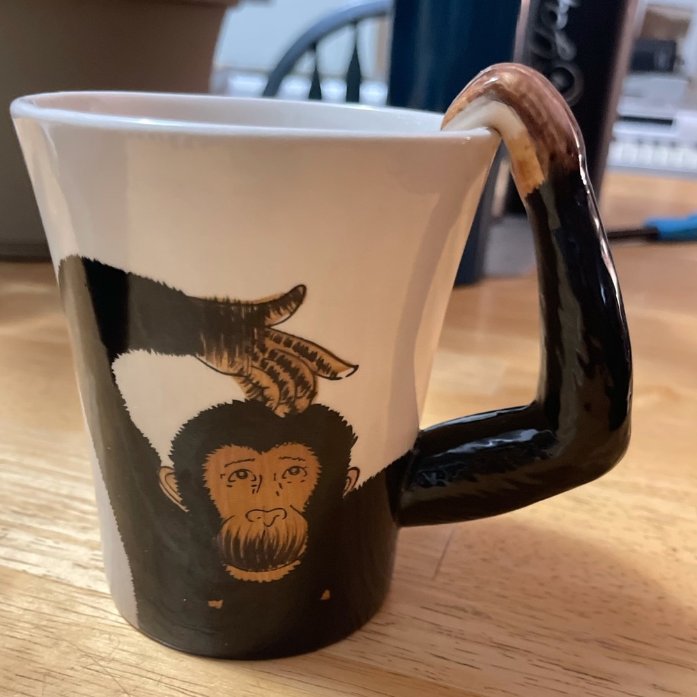 Pier 1 Imports Monkey Hand Painted Stoneware Mug 3D Chimp Ape Gorilla Arm Handle